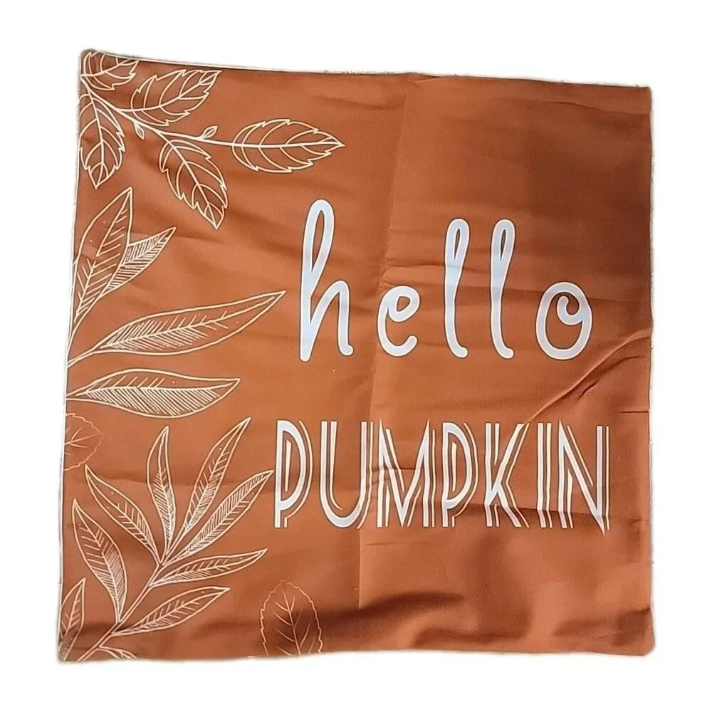 Fall Decorative Throw Pillow Covers 18 x 18 Inch Set of 4, Hello Pumpkin